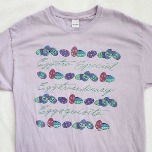 Vintage Easter Egg Graphic Tee Y2K Pastel Purple Gildan Short‎ Sleeve Large